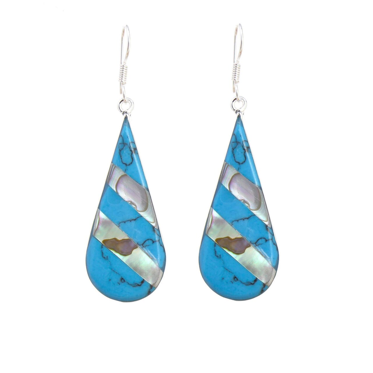 Turquoise and Abalone Shell Drop Earrings Iridescent Lightweight Jewelry with Ocean Gemstones